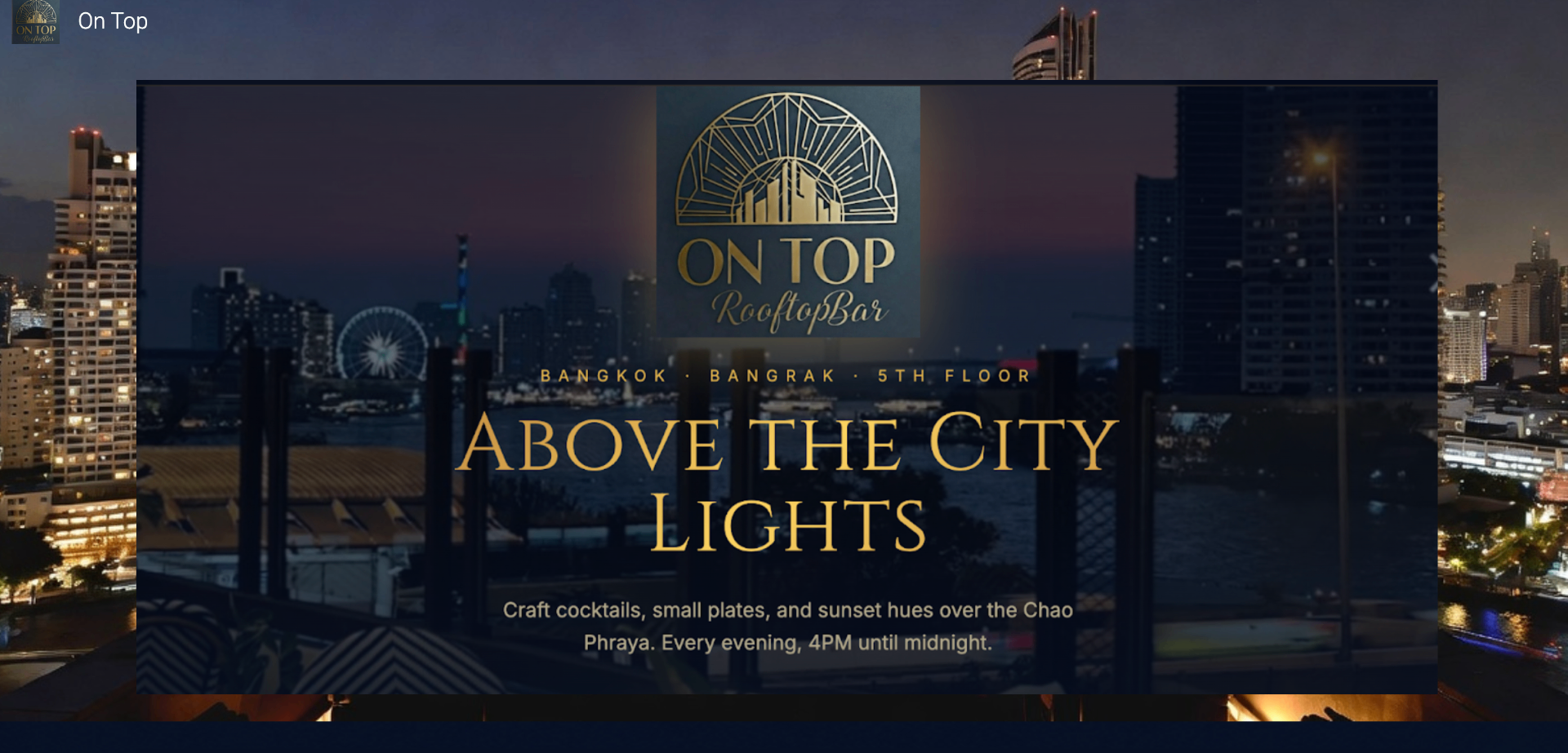 On Top Rooftop Bar and Restaurant website designed by Adam CC Studio